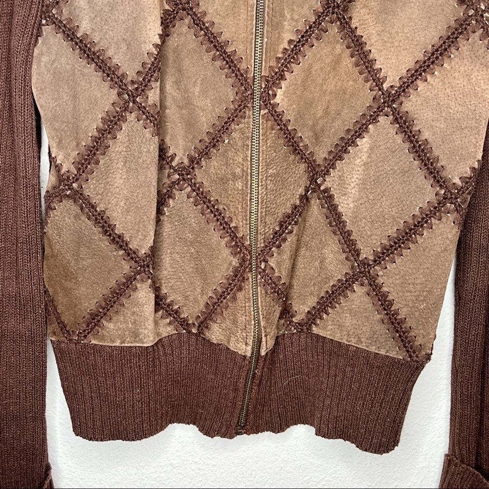 Vintage White Stag Patchwork Suede Zip Sweater - image 3